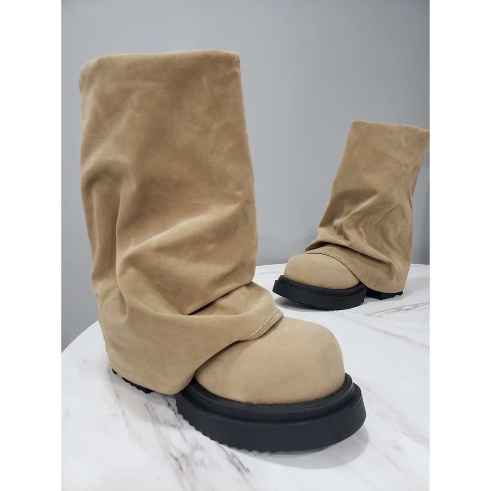 Darker Wavs Brown Faux Suede Foldover Knee High Pant Boot RETRO 90S PUNK GRUNGE